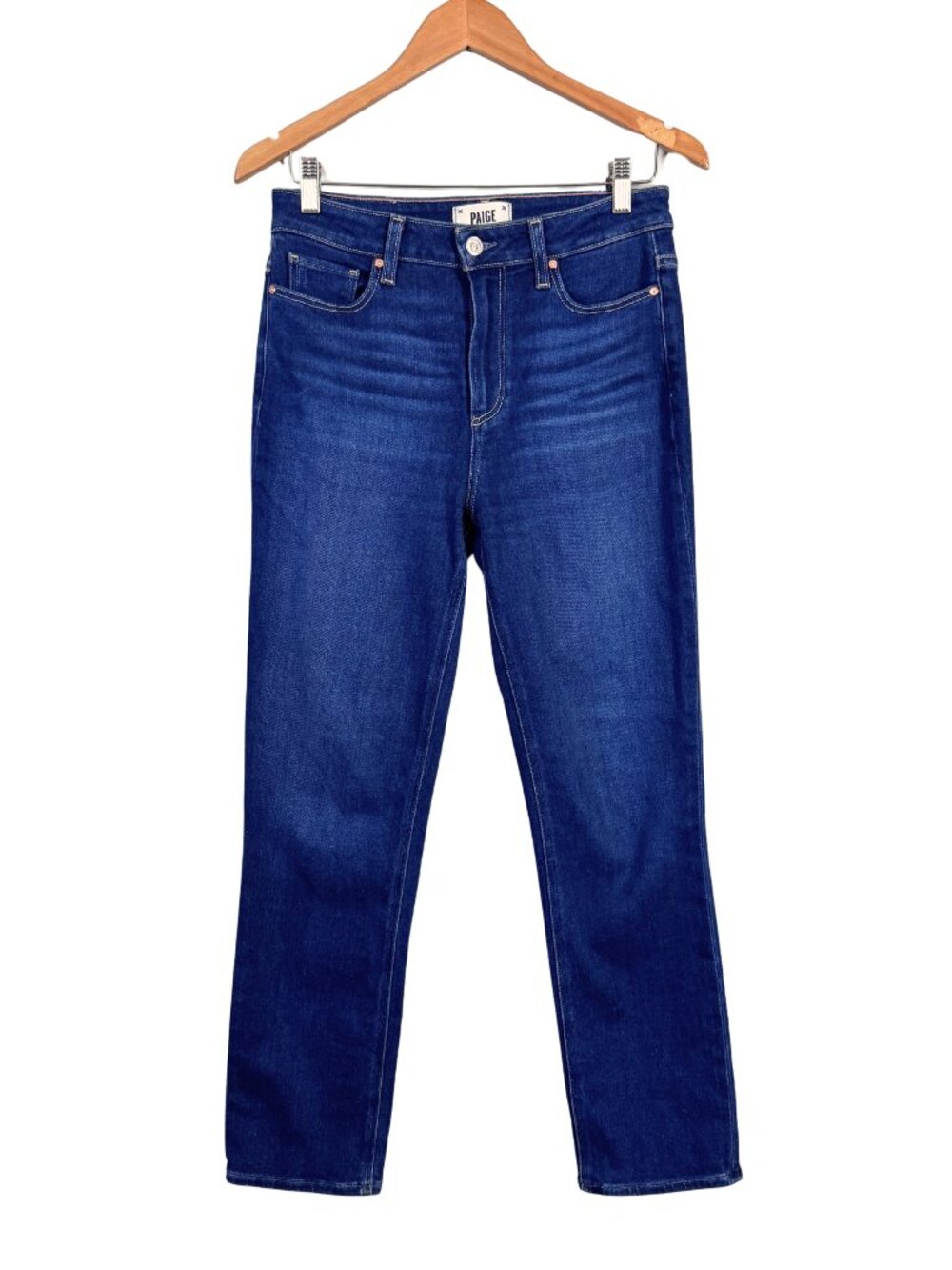 PAIGE Cindy Mid Rise Straight Leg Jeans Dark Wash 28